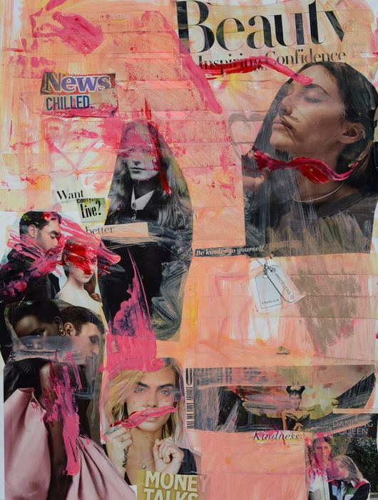 Objects of Desire II — Mixed media on canvas · custom frame, glass front